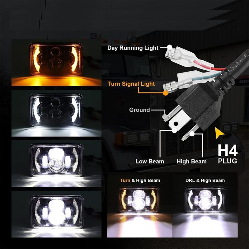 2Pcs LED HeadLight 5 Inch Square LED HeadLamp Turn Signal Light DRL Driving Light for Car Motorcycle Offroad 4x6 9-30V 45W