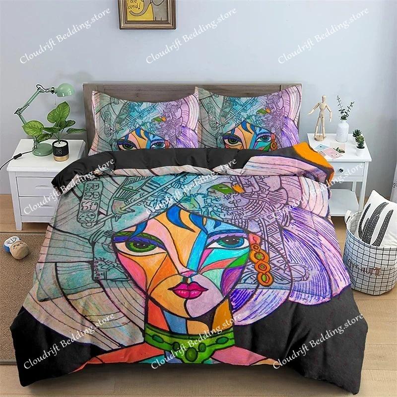 Abstract Human Face Duvet Cover Twin Full King Double Microfiber Mystic Artwork Comforter Cover Psychedelic Graffiti Bedding Set