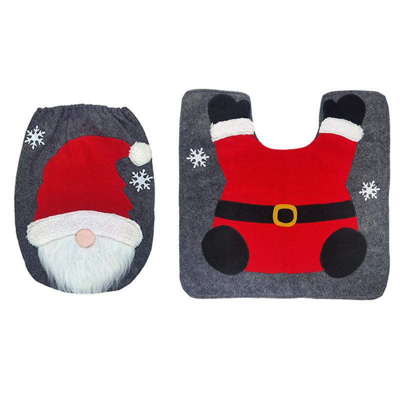 Weihnachts-Wicht Toilettensitzbezug mit Teppich Wicht Wasserabsorbierender Toilettensitzbezug für Weihnachten Staubdichtes Toilettensitzbezug-Set