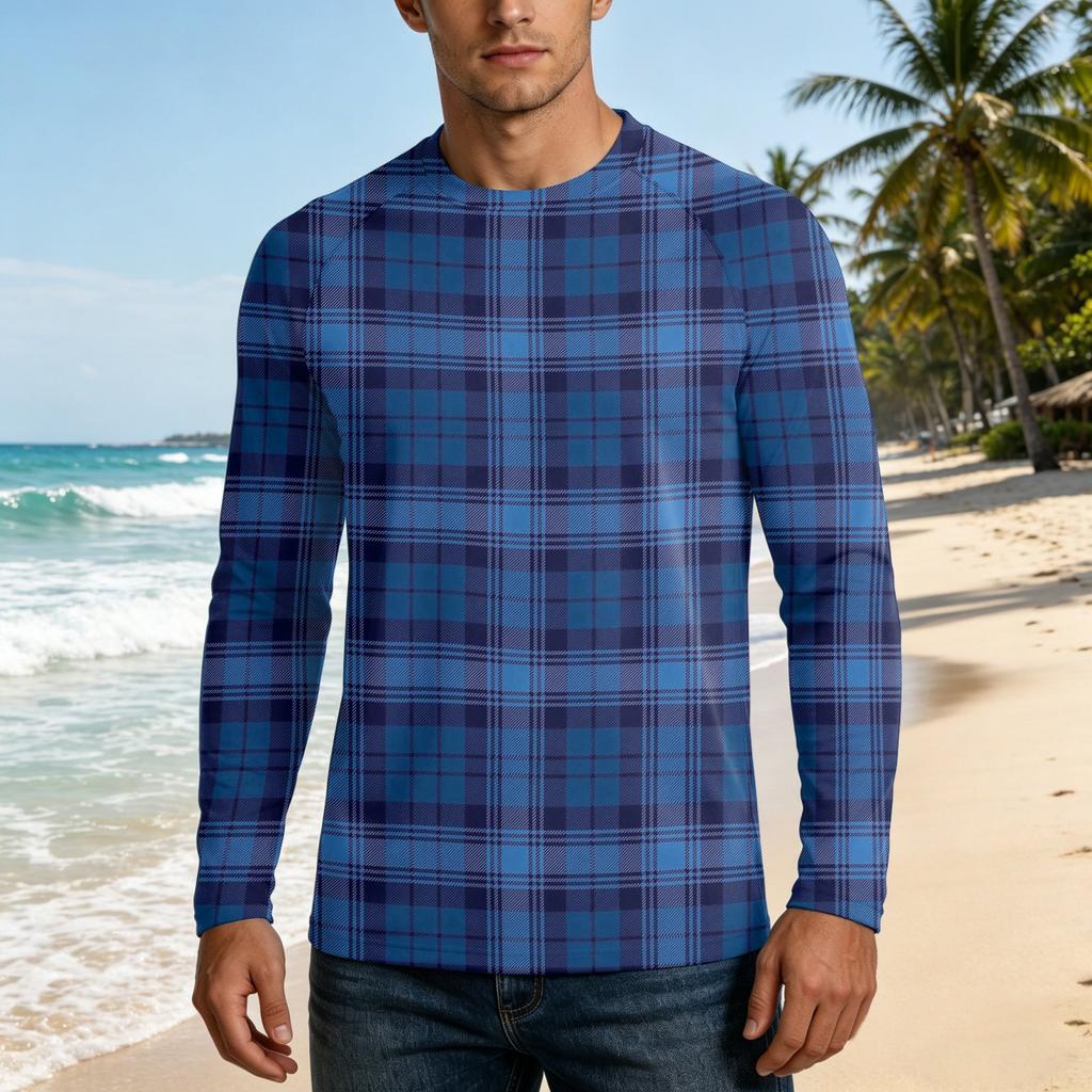 Men Long Sleeve UPF 50 Plus Sun Protection Shirt Outdoor Sports Fishing Casual Top Lightweight Breathable Quick Dry Crewneck Plaid Design