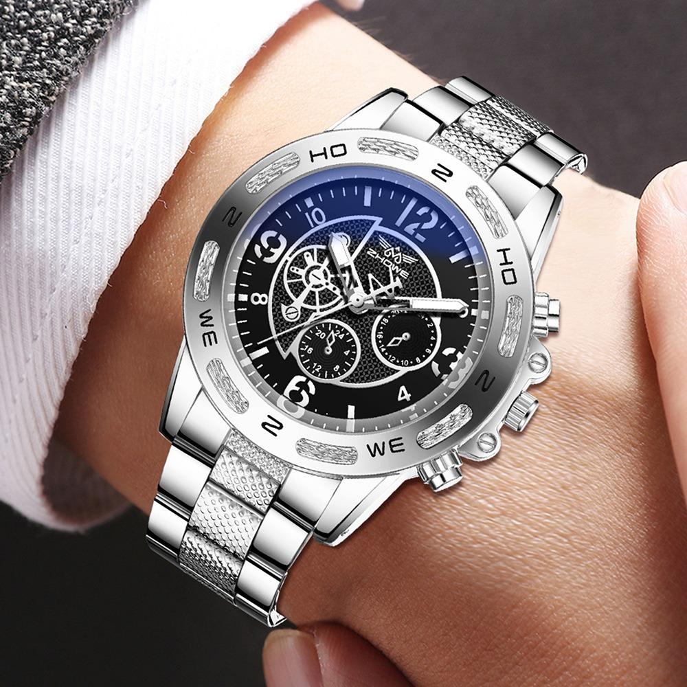 Men's Watch Blu-ray Glass Quartz Watch Classic Watch False Three-eye Digital Alloy Watch