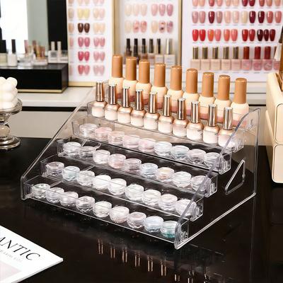 1 pieza de soporte de exhibición de esmalte de uñas de hebilla vertical transparente acrílico escalonado perfume lápiz labial esmalte de uñas gel para uñas acabado para uñas