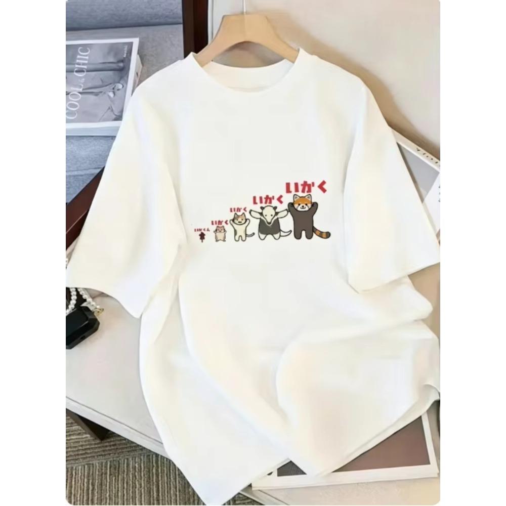 Korean Style Cute Cats Graphic T-shirt Short-sleeved Shirt Versatile Cartoon Kitten Print Casual  Streetwear Top