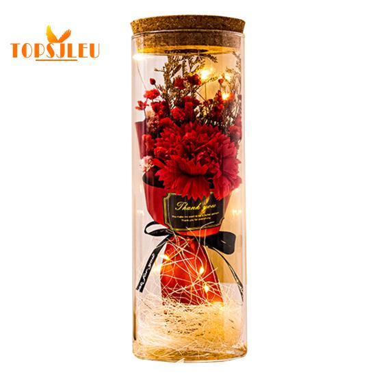 Preserved Flower Glass Wishing Bottle,Eternal Rose Flower,LED Light,Romantic Gift for Lover Friends