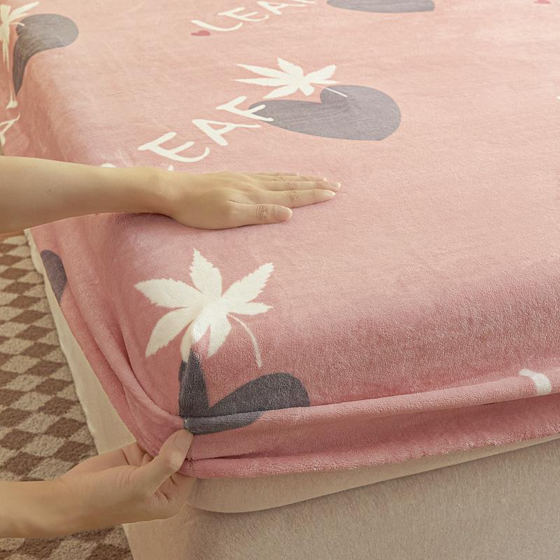 New Type A Milk Velvet Fitted Sheet, Thickened and Warm Gold Mink Velvet Mattress Cover, All-inclusive