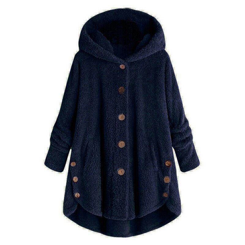 Cozy Women Winter Solid Fluffy Coat Overcoat With Button Jacket And Loose Sweater
