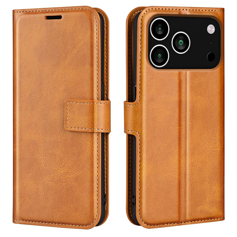 

For iPhone 17 Pro Max Stand Case Anti-Scratch Calf Texture Leather Phone Cover Yellow