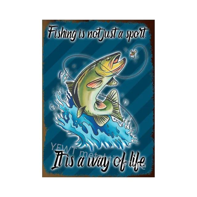 Vintage Fishing Rules Metal Tin Sign  Retro Wall Decor Plate for Farmhouse Cabin or Man Cave  Rustic Fishing Poster Plaque an