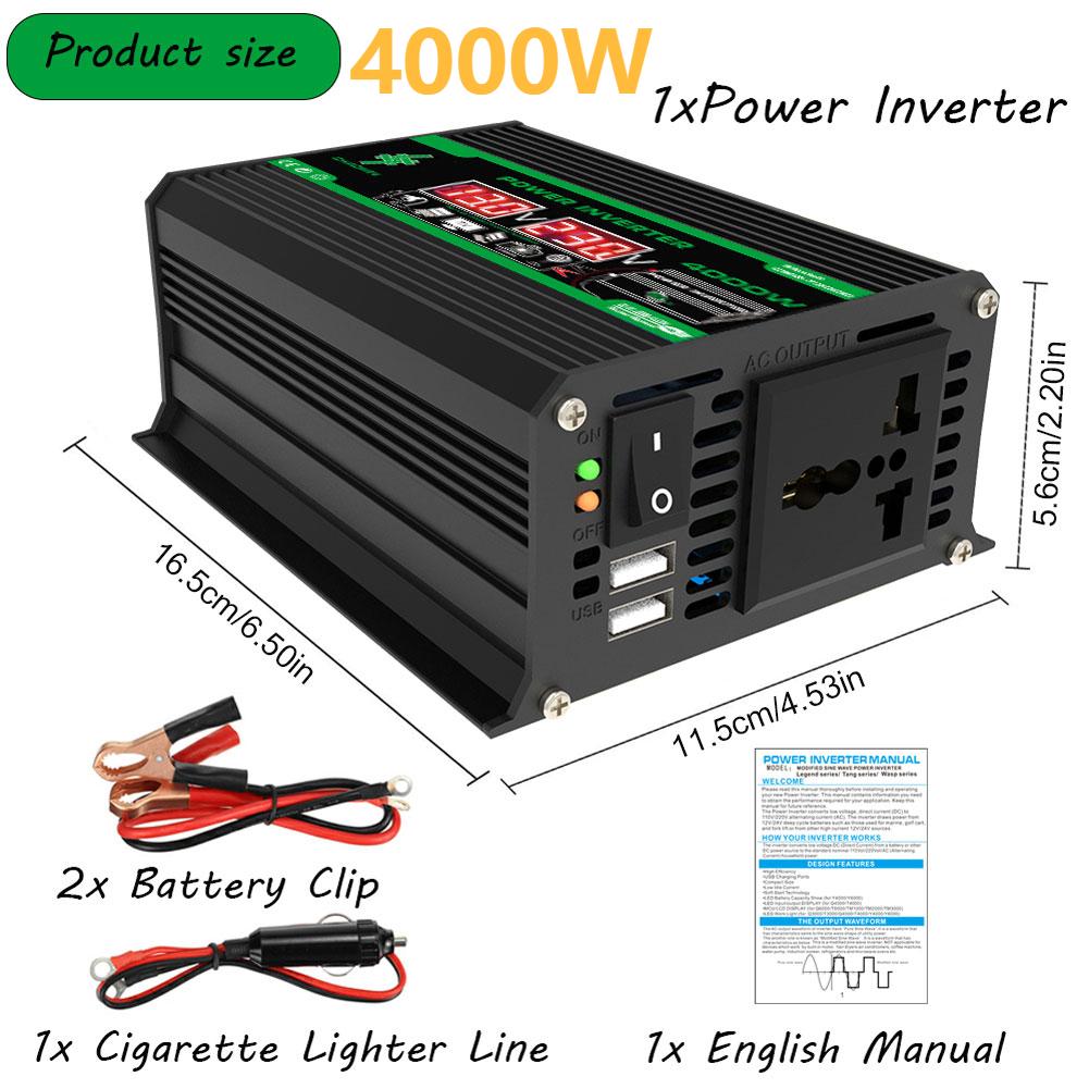 3000/4000W Car Inverter Conver Modified Sine Wave DC 12V To AC 110V 220V Transformer Voltage Dual USB Smart Car Power Inverter