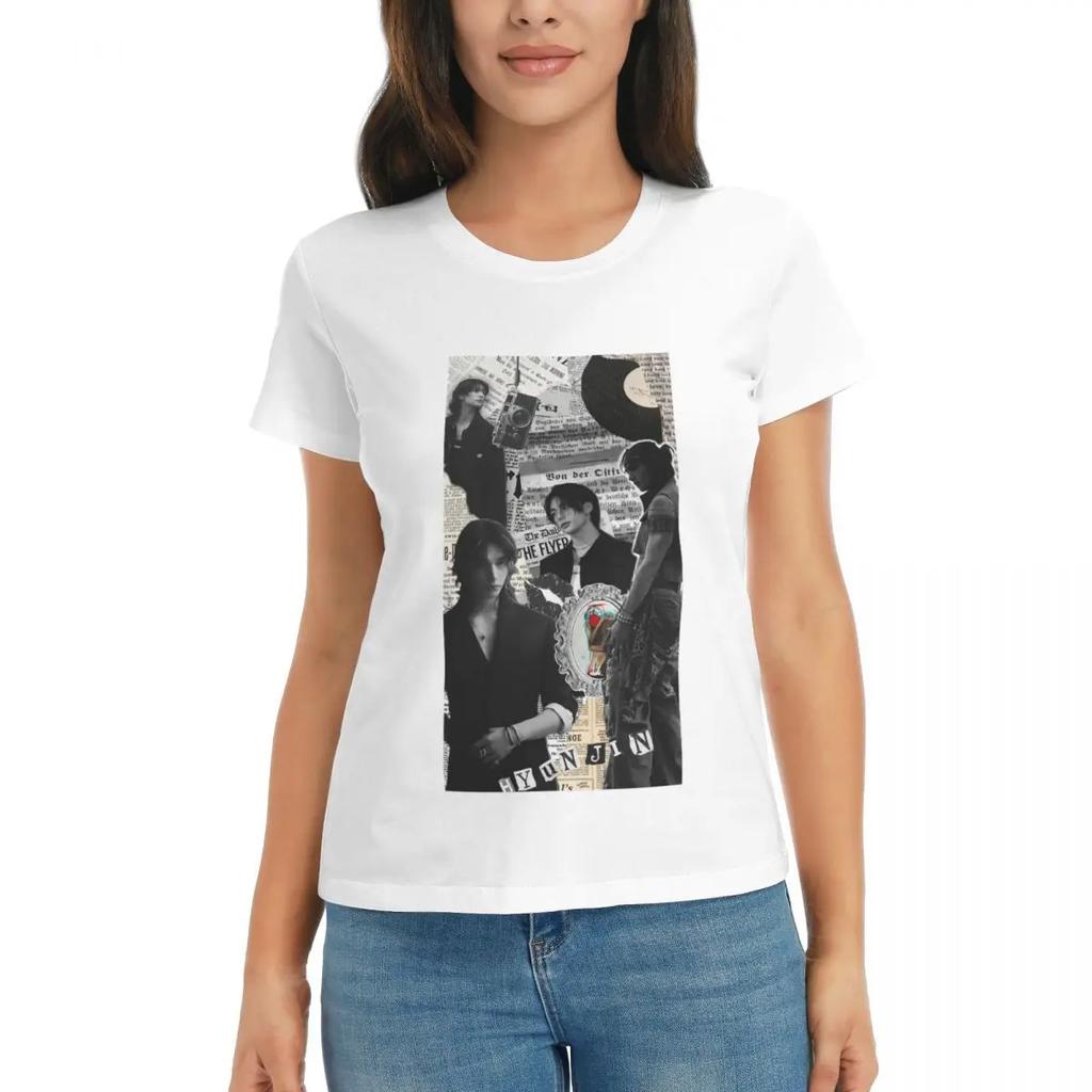 Women TShirt Hyunjin Collage Summer Short Sleeve Tees ONeck Cotton T Shirts Clothes Tops Streetwear