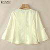 ZANZEA Women Casual Round Neck Solid Color 3/4 Sleeve Blouse
