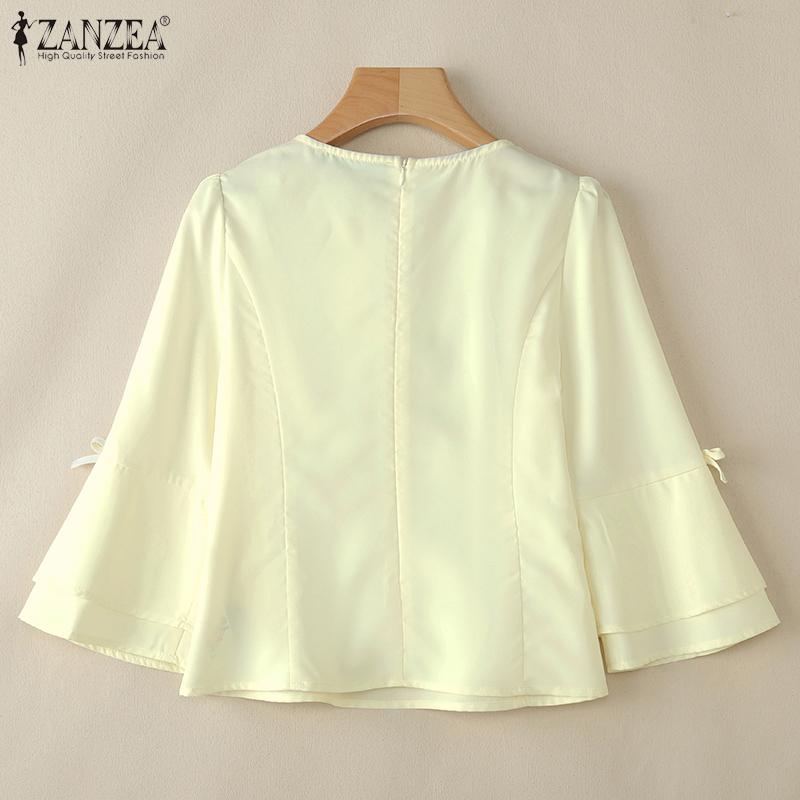 ZANZEA Women Casual Round Neck Solid Color 3/4 Sleeve Blouse
