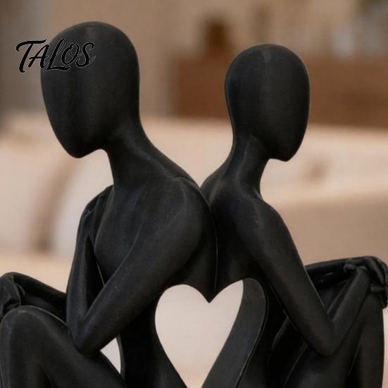 Nordic Style Decoration 3D Printed Abstract Back-to-Back Couple Sculpture, Matte Black Desktop Ornaments with Durable Decor Stable Base, Modern