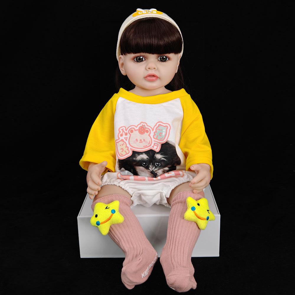 55 cm 22 zoll Lebensechte Reborn Baby Mädchen Puppe Weiche Silikon Lange Braune Haare Realistische Prinzessin Kleinkind Bebe Geburtstag Geschenk