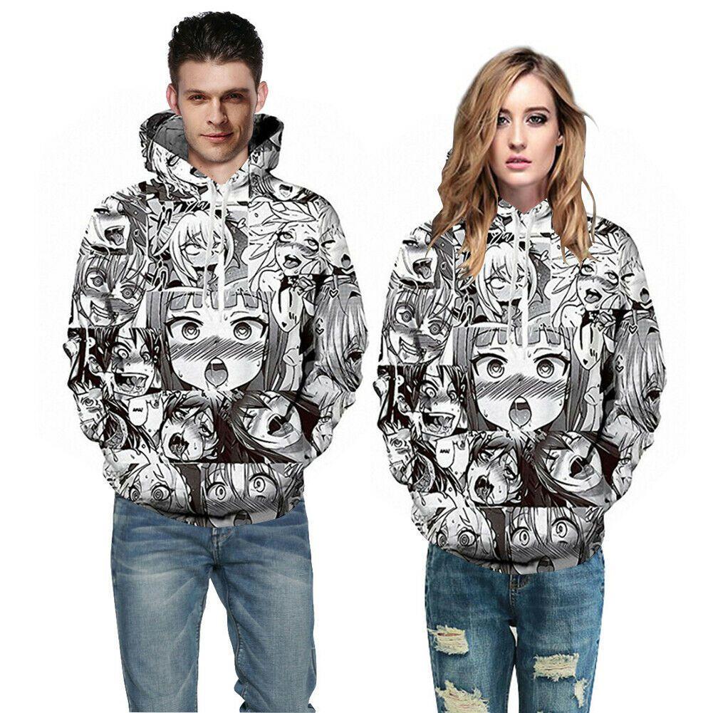 Ahegao Anime Face Hoodie And Pants Creative 3d Printed Jogger Suit For Men And Women