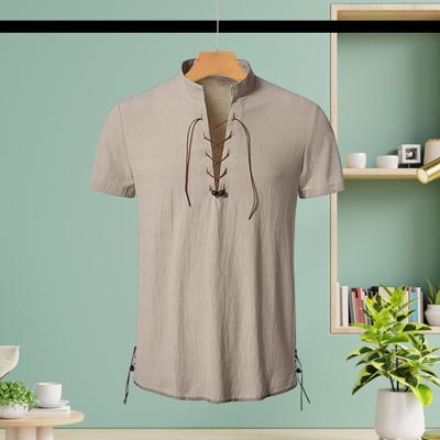 Herren-Hemd mit Stehkragen, kurzärmelig, lässig, Strand, einfarbig, Top, T-Shirt mit Trägern, Sommerhemden für den Alltag, Urlaub, Arbeit