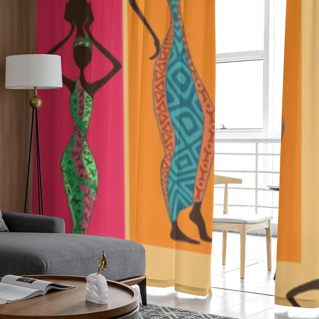 Schöne afrikanische Frauen mit Vasen, Chiffon-Vorhänge für Wohnzimmer, Schlafzimmer, Dekoration, Fenster, Voiles, Tüllvorhang