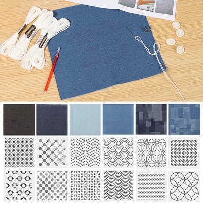 12 Stück Sashiko Schablonen Set Komplett Wiederverwendbar Sashiko Garn und Nadeln Fingerhut Set Jeansstoff Stickerei Sets für Anfänger