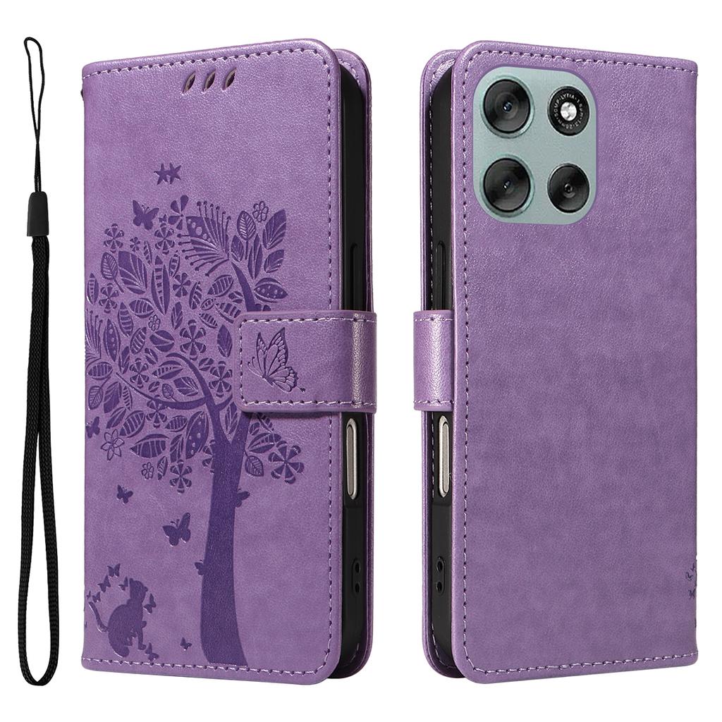 For Motorola Moto G56 5G Phone Case with Stand Cat Tree Pattern Leather Wallet Mobile Cover