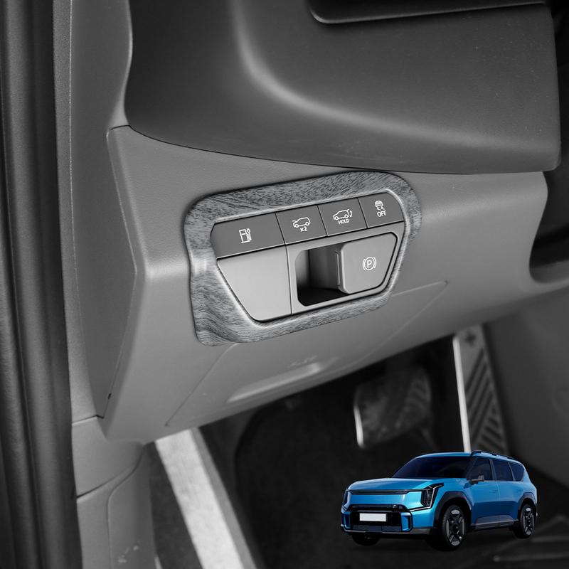 For Kia EV9 LHD Car Interior Carbon Fiber Wood Grain Black Headlight Parking Trunk Opener Button Cover Trim