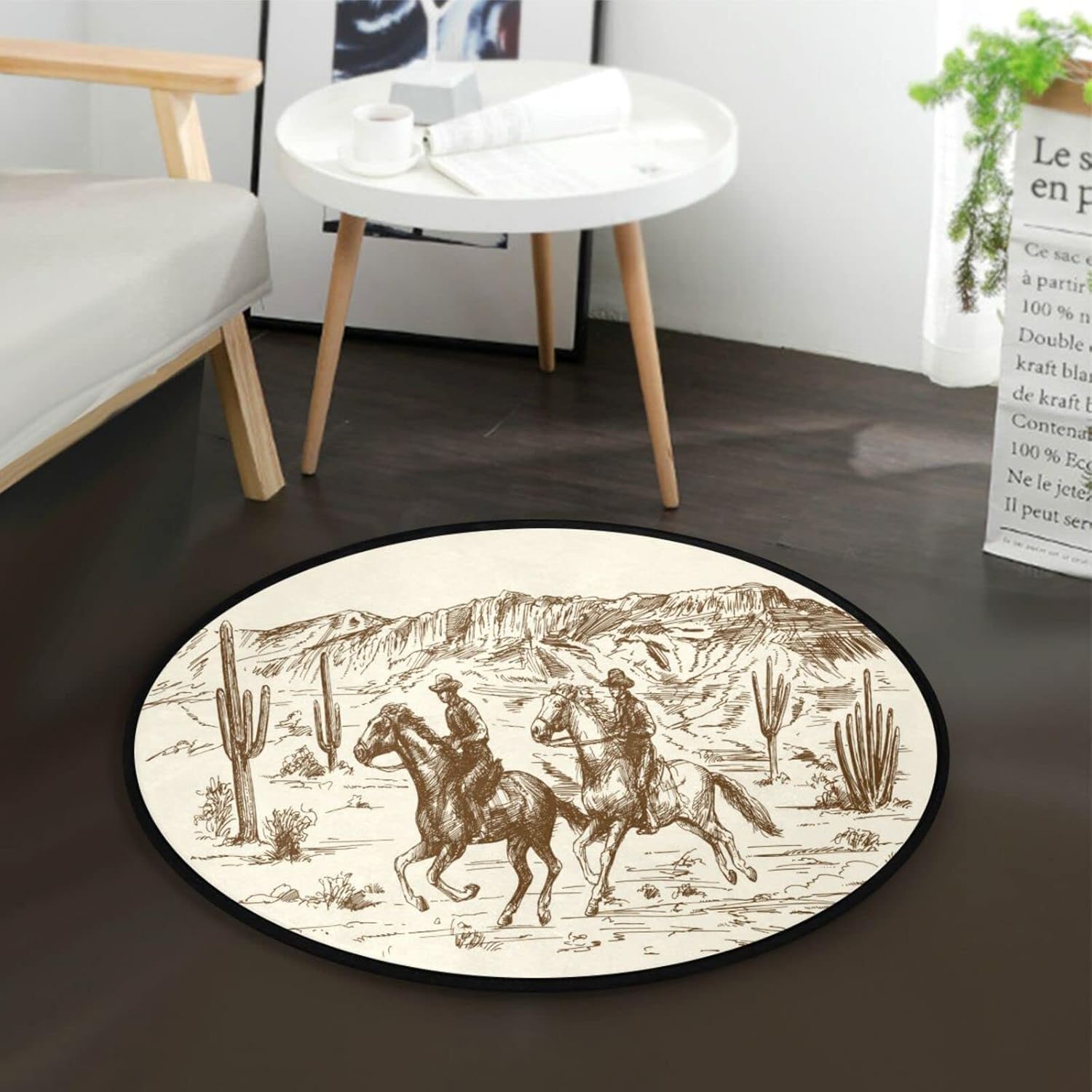

Wild West Cowboys Area Rug Round Bedroom Living Room American Circle Rug Mat Carpet Decor Floor Mat for Bathroom Kitchen Dorm 40X40CM