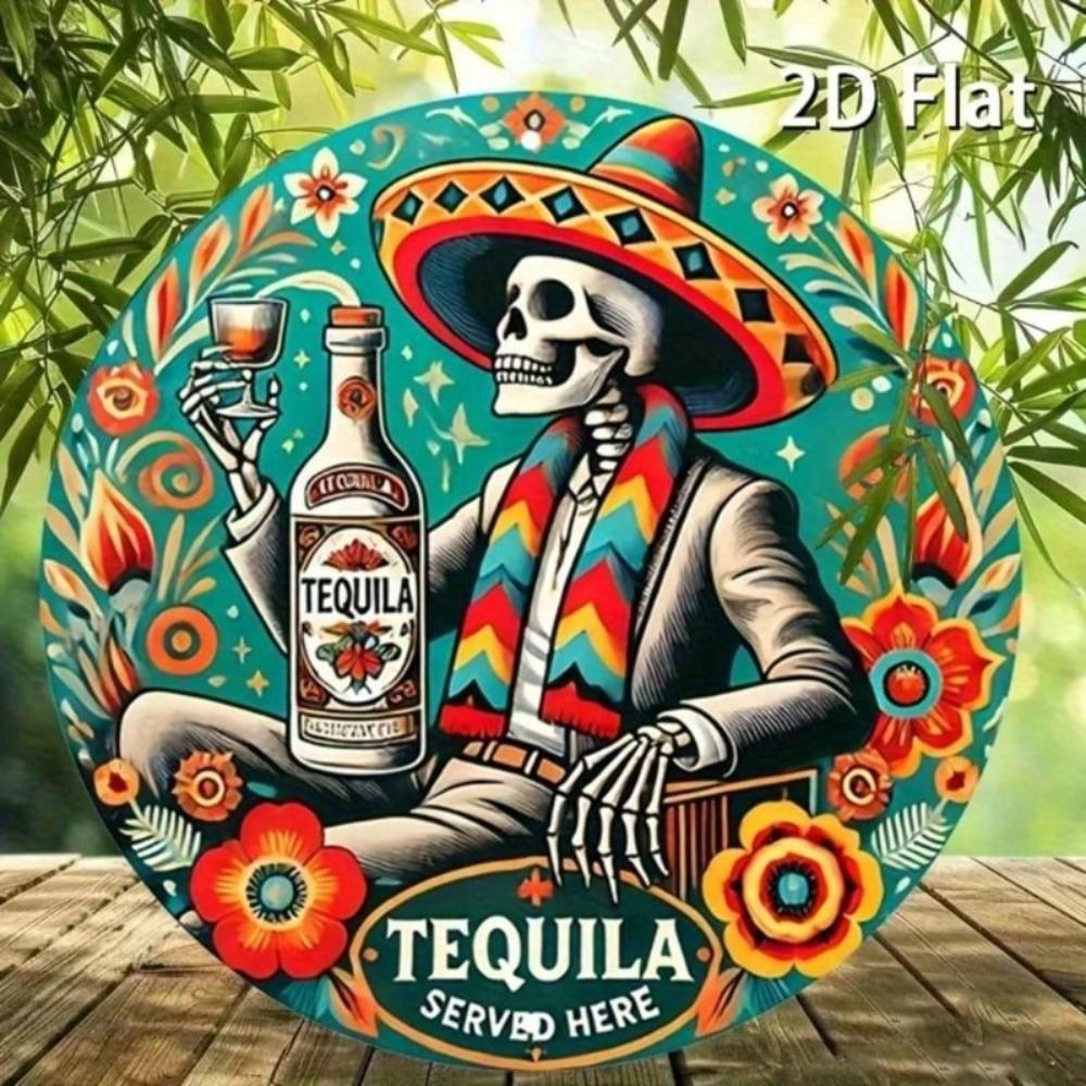 Vintage Round Aluminum Tequila Bar Sign Mexican Style Wall Decor for Home Restaurant