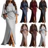 Women's Pleated Maxi Dress with Pockets, Cinched Waist Slim Fit Long Dress for Casual and Work Wear