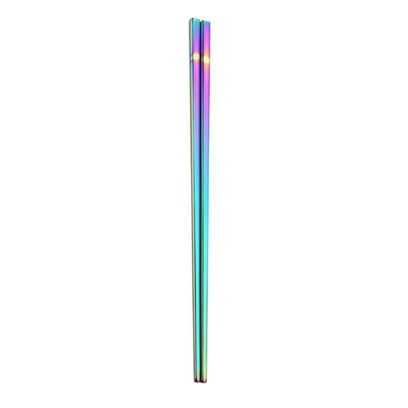 1 Pair Stainless Steel Tableware Colorful Length 23cm Reusable Chopsticks Dishware Wedding Party Festival Occasions Chinese Gift