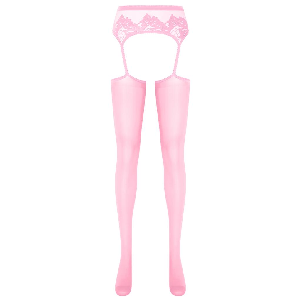 Womens Cutout Crotchless Pantyhose Floral Lace Patchwork Leggings One-Piece Garter Stockings