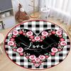 Grid Heart Print Round Rug Love Rose Pattern Soft Non-Slip Circular Carpet Bedroom Living Room Valentines Day Decor Floor Mat