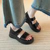 French retro bag heel with platform sandals women's new summer flat bottom is easy to wear, not tired, wear Roman shoes outside