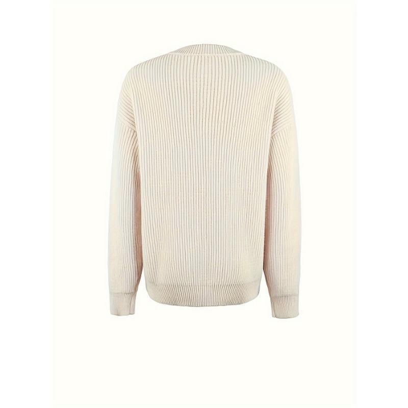 [Cozy Sweater] Soft & Comfortable Women's Cozy Pink Sweater | Casual Crew Neck, Long Sleeve Pullover for Fall/Winter, Button Details