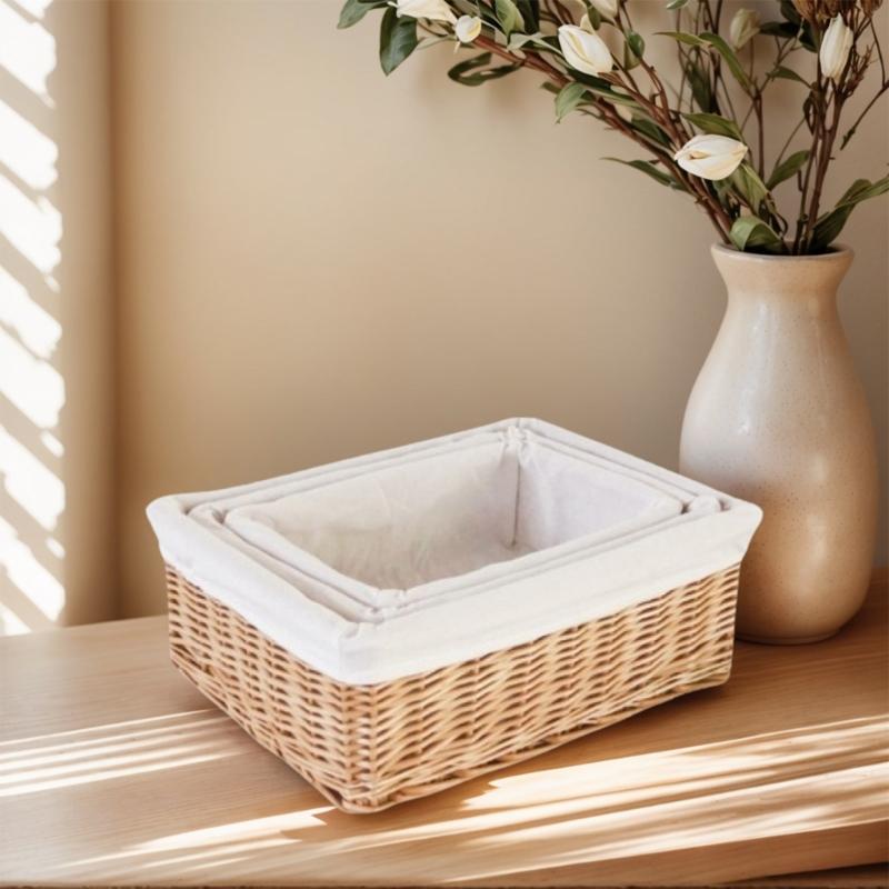 Coșuri Organizatoare din Răchită Naturală Stil Pastoral Multifuncțional Depozitare de Birou Coș de Depozitare din Ratan Pentru Jucării Fructe