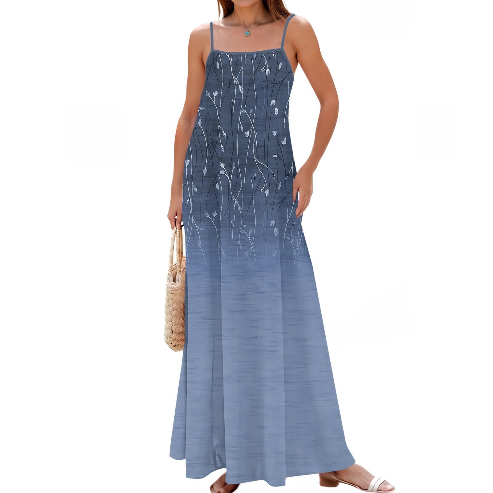 

Женское весенне-летнее повседневное модное длинное платье с регулируемыми подтяжками и принтом XL