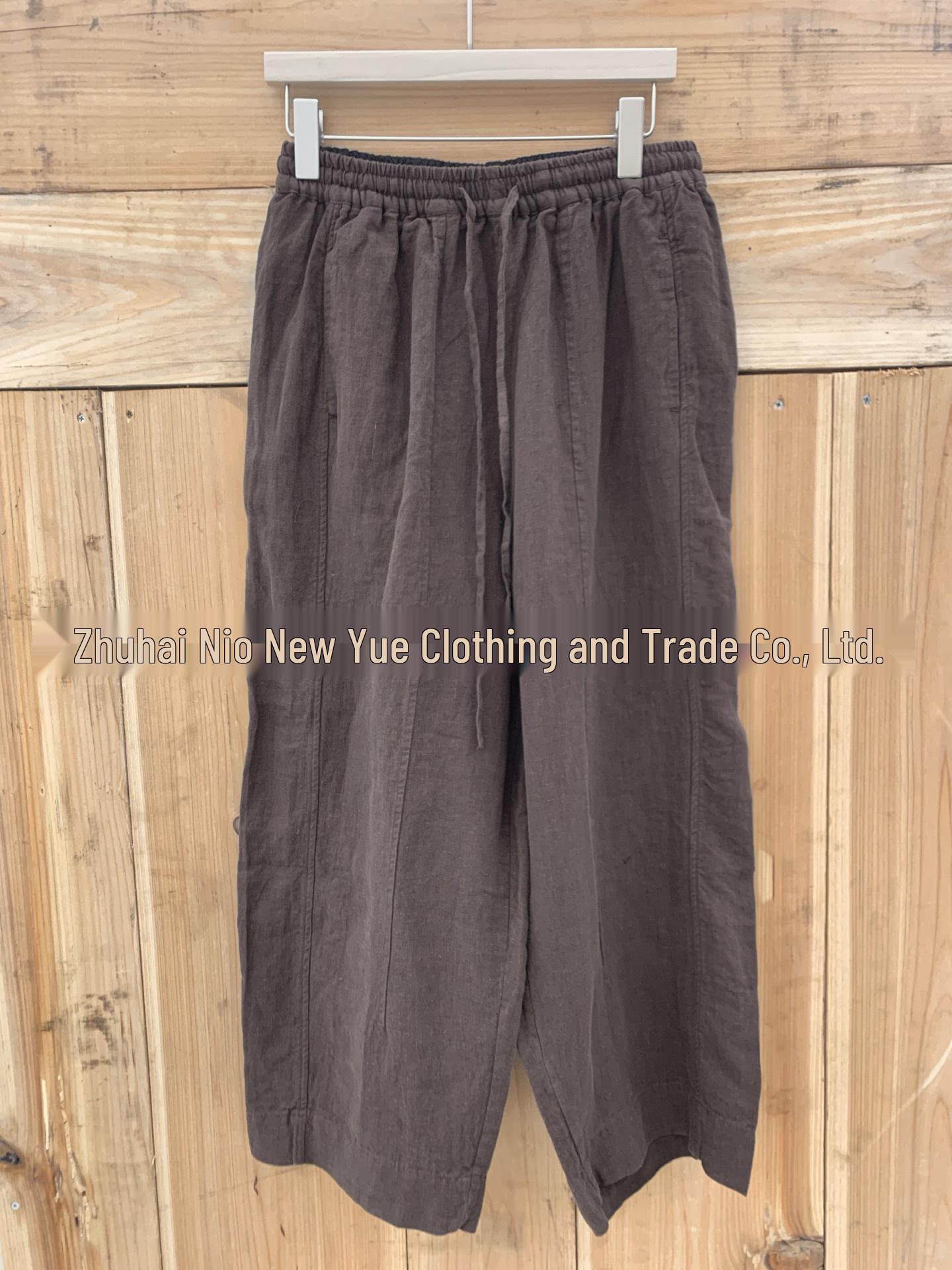 26 SS Women s Slimming Japanese Style 100% Hemp Elastic Waist Casual Pants in Light Blue (kz9145) One Size