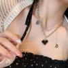 Autumn Mosaic Black Love Necklace Female Ns Hip-hop Niche Design Simple and Versatile Letter Pendant Collarbone Chain