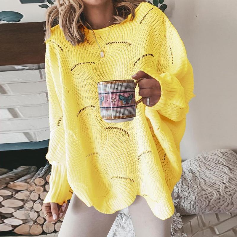 Women Hollow Out Sweater Elegant Loose Knitted Pullovers Female Casual O Neck Solid Color Sweaters Spring Autumn Winter