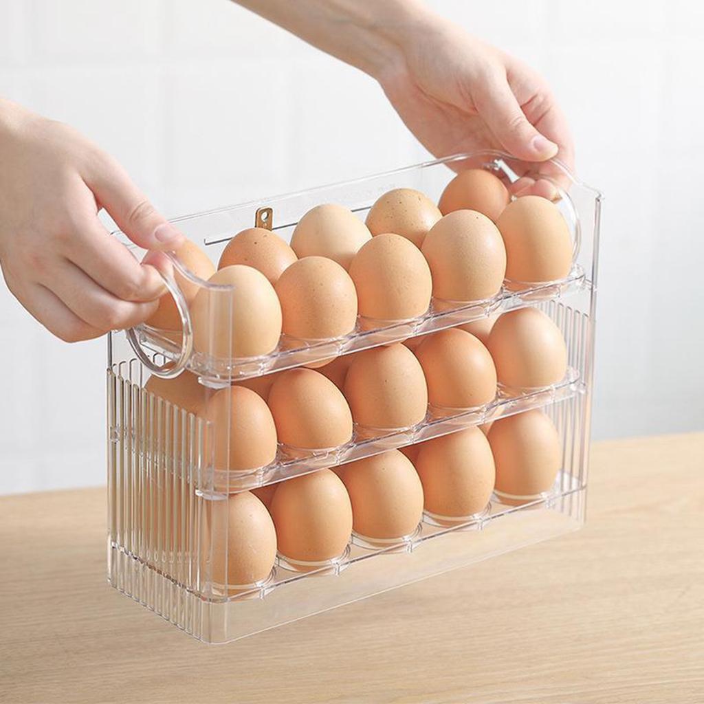Egg Holder 3 Tier Keep Freshness Plastic Flip Egg Container for Kitchen Refrigerator