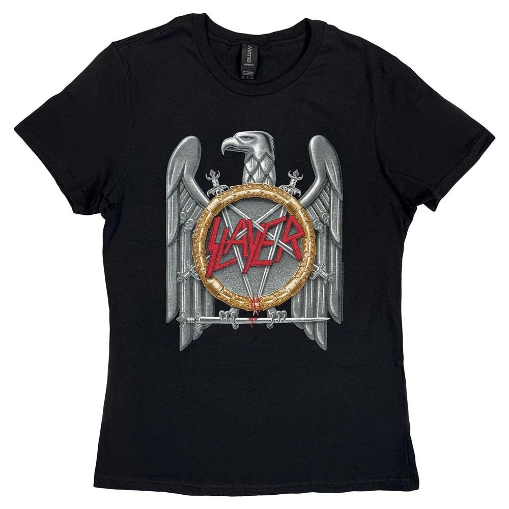 Slayer T Shirt Silver Eagle Band Logo new Official Womens Skinny Fit Black XL