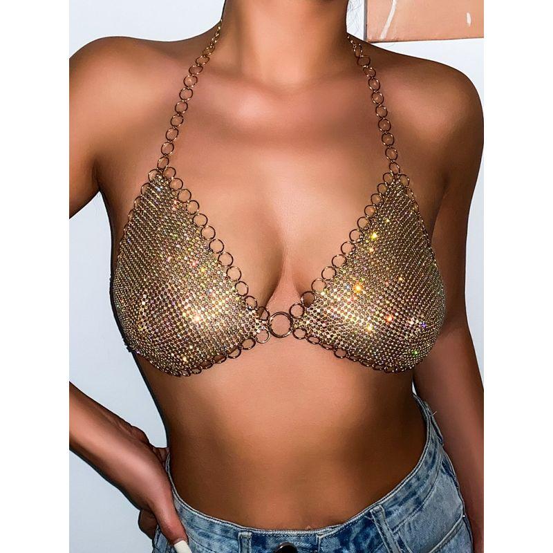 Transition Sexy Bar Club Chest Necklace Body Chains Sexy Street Wear Fashion Air Drill Tassel Vest Gold