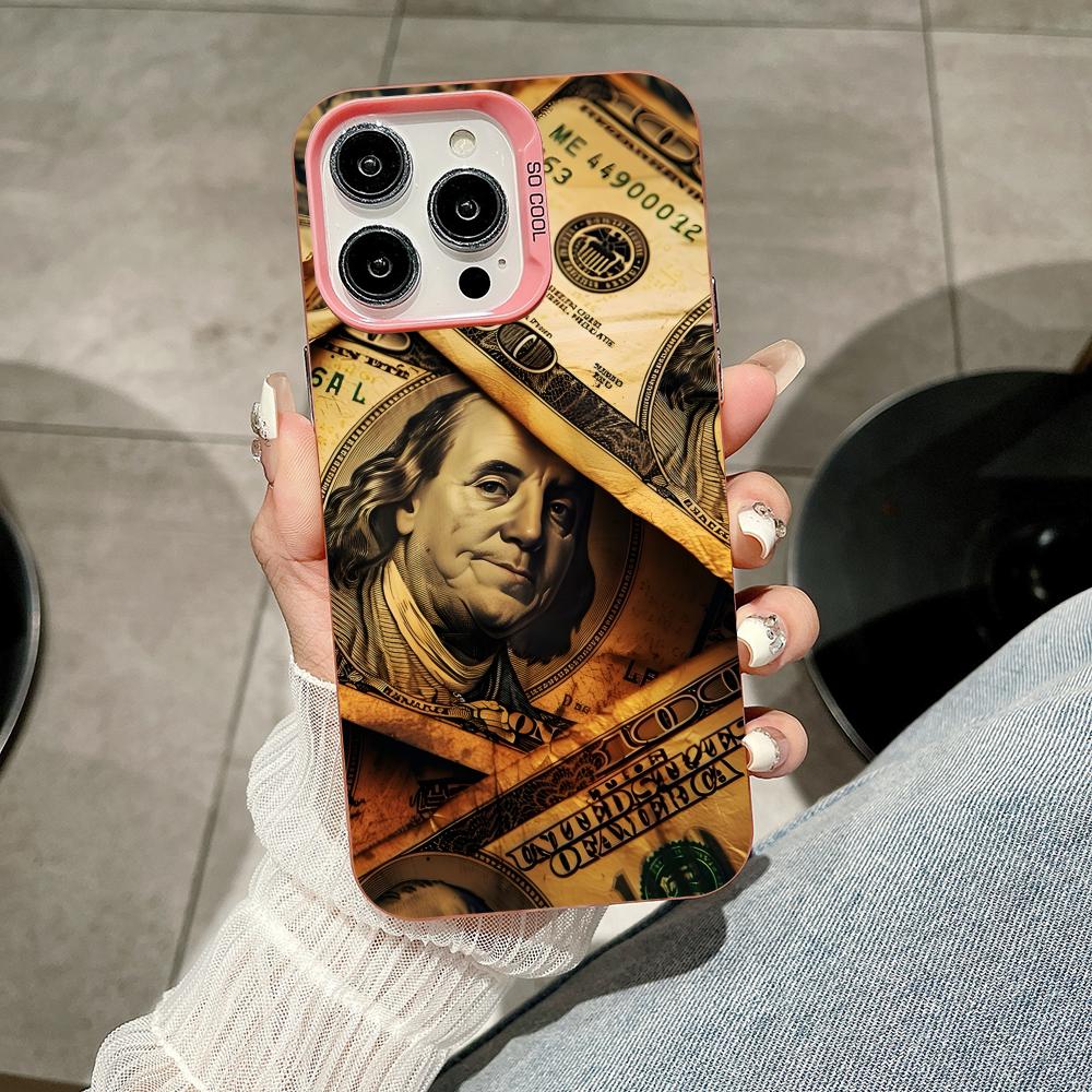 USD Dollar Pink Translucent Mobile Phone Case for iPhone 17 16 15 14 13 12 11 X XR XS Air Pro Max Plus Colorful Cover