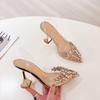 Fashion Elegant Pointed Toe Slingback Stiletto Sandals Crystal Diamonds Women Pumps High Heels Wedding Prom Shoes Zapatos Mujer