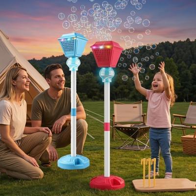 1 Ensemble Machine à bulles automatique avec lumière LED et musique, Générateur de bulles rechargeable avec base, Souffleur de bulles sur pied réglable en hauteur pour extérieur,