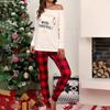 Women's Christmas Casual Loose Merry Christmas/Let It Show Print Plaid Print Long-sleeved Trouser Suit