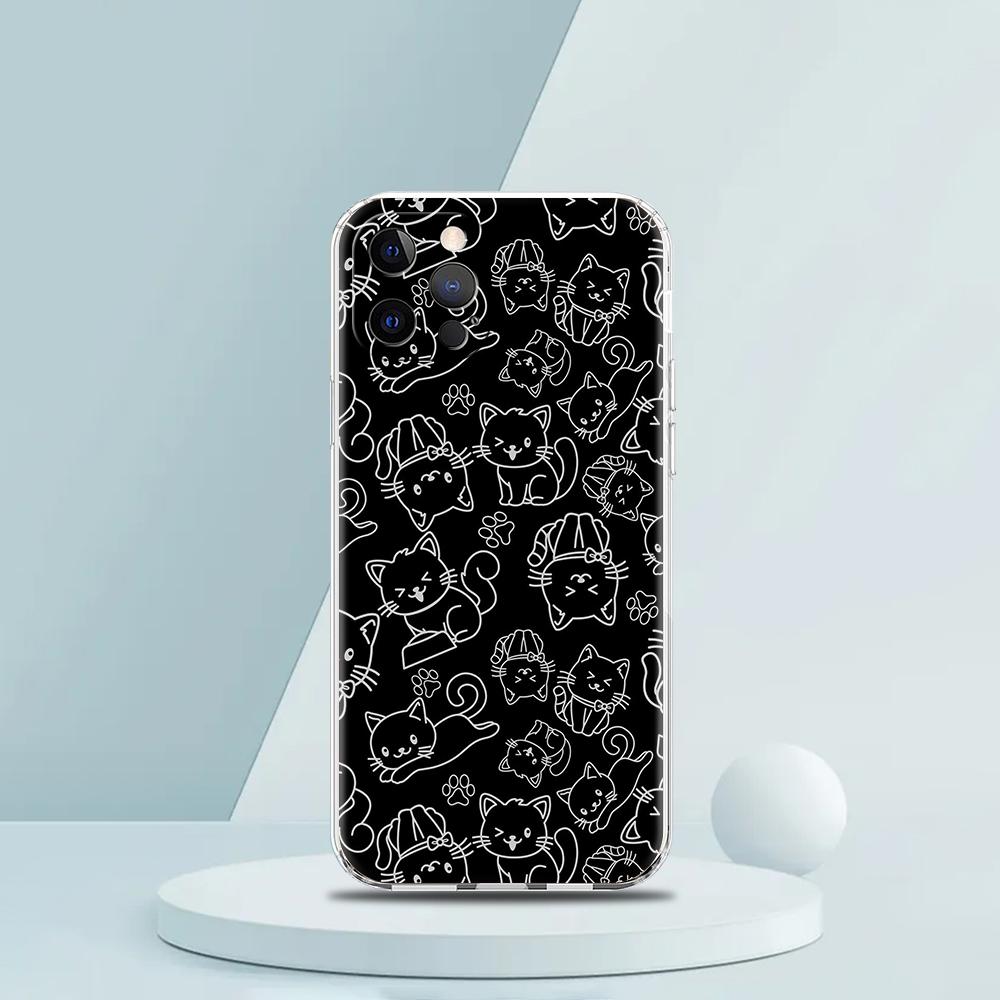 Soft TPU Transparent Phone Case Cover for iPhone 16 15 14 13 12 11 Pro Max XR 8 7 Plus Shockproof Shell Cute Cartoon Cat Pattern