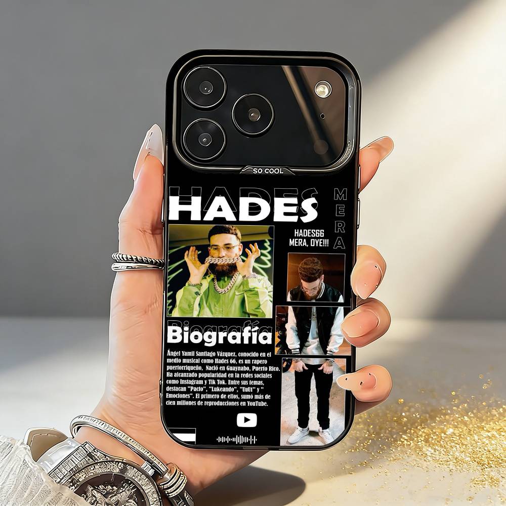 Rapper H-Hades 66 Phone Case For iPhone17 16 15 14 13 12 Pro Max Grey Black Matte Laser Metallic Aurora Funda