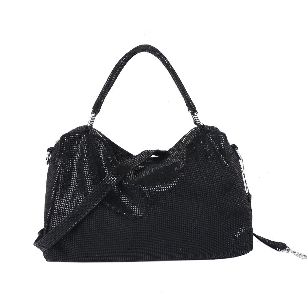 Lychee Pattern Simple Handbag Trendy First Layer Leather Women'S Bag Soft Surface Shoulder Boston Bag