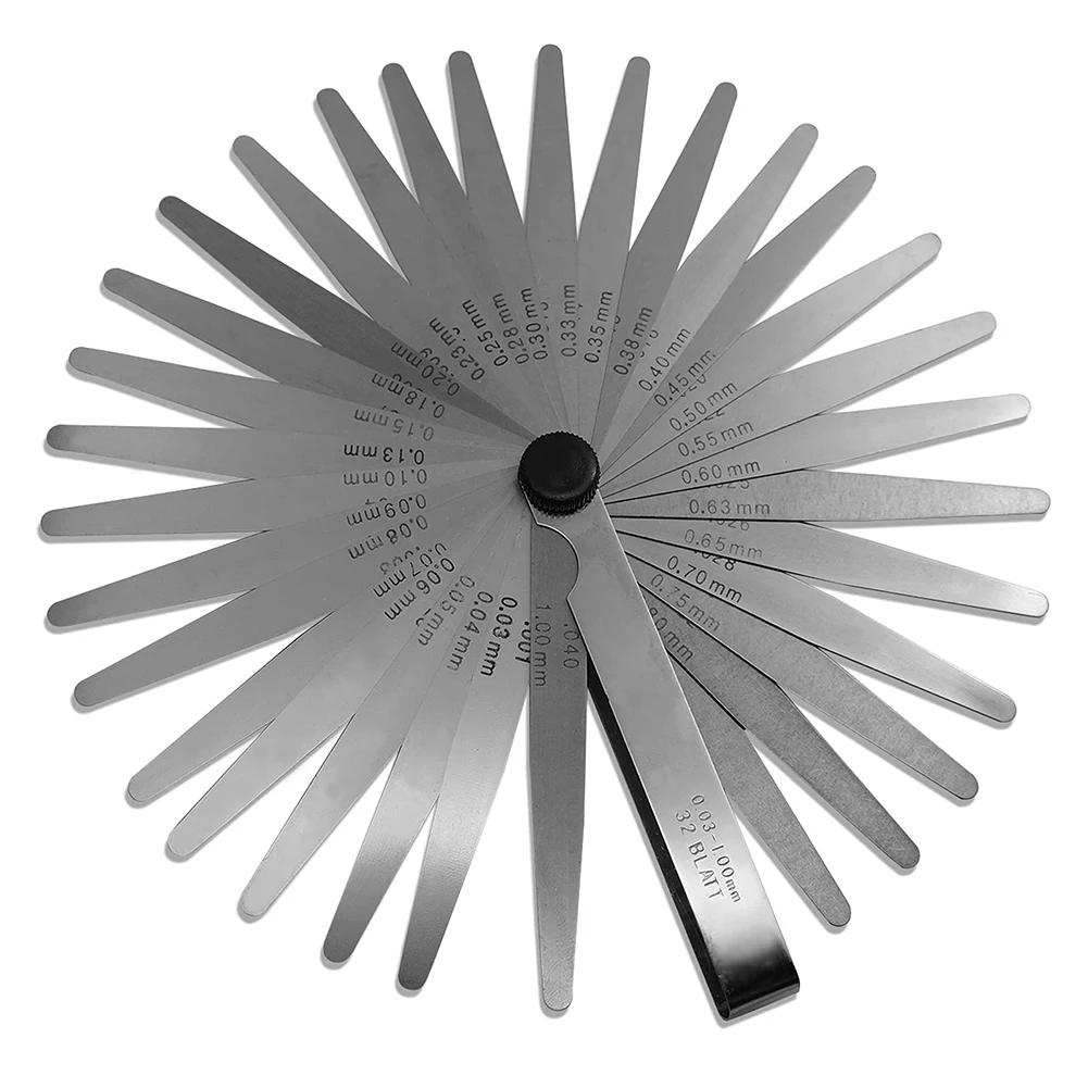 32pc Feeler Gauge Stainless Steel Measuring Tool Set 0.001-0.04" 0.03-1.00mm Feeler Gauge Motorcycle Tire Repair Tool