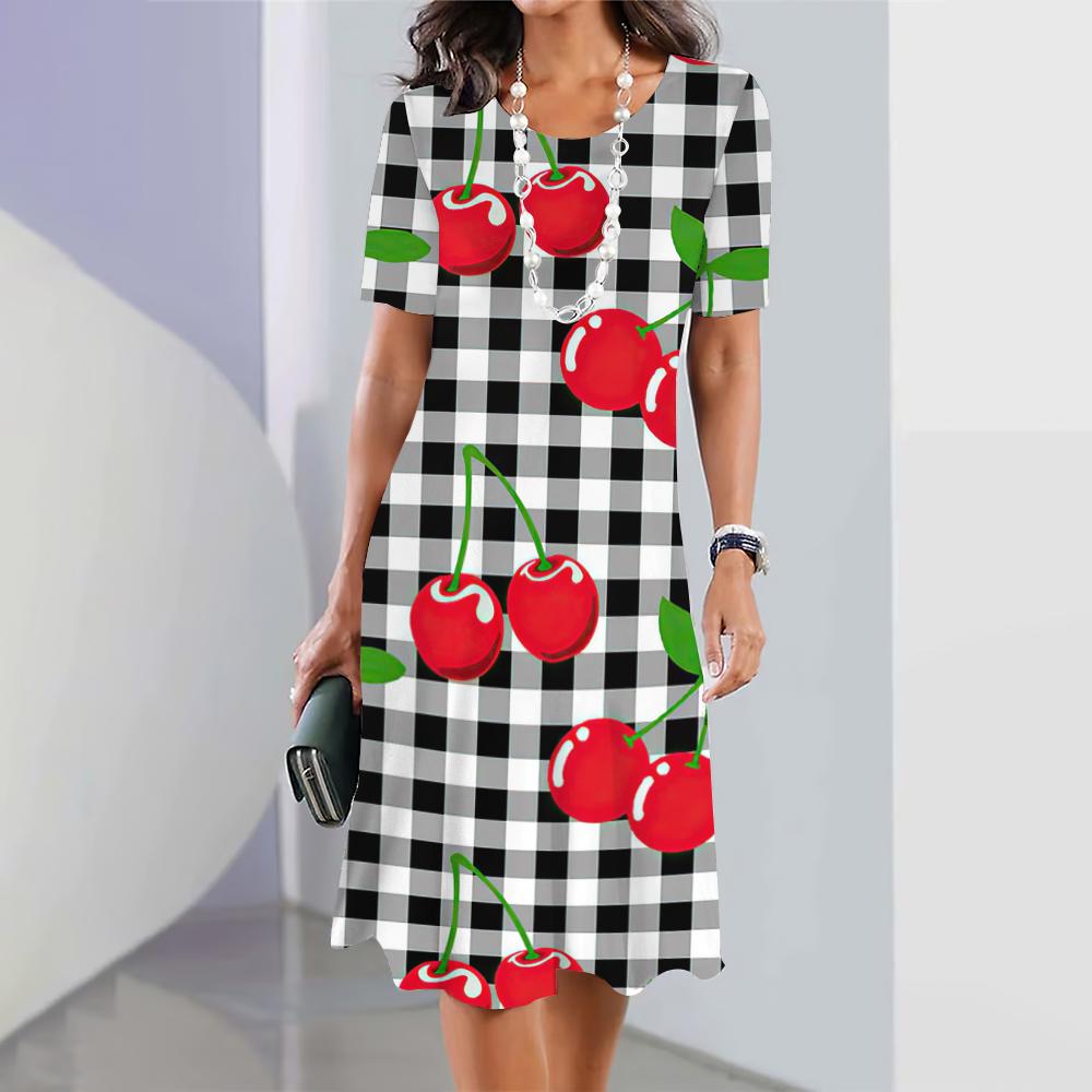 New Plaid Graphic Print Dresses For Women Elegant Dresses Summer Medium Length Dress Plus Size Female Fashion