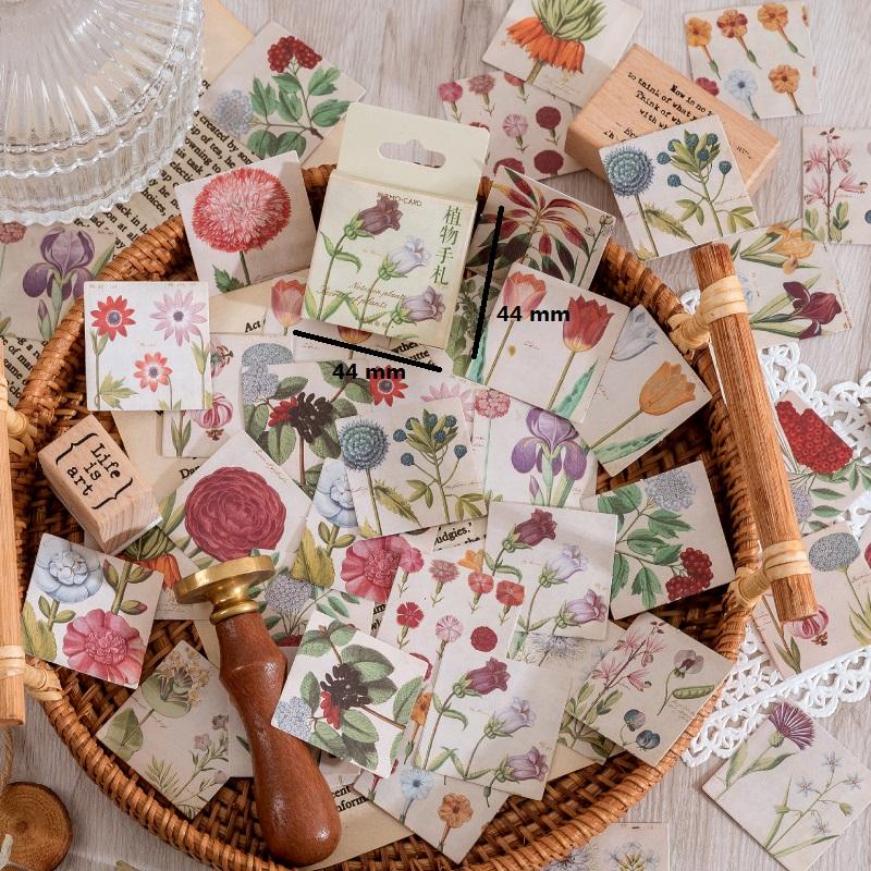 46pcs/box Hand Painted Plant Code Mini Boxed Stickers Guitar Skateboard Decoration Scrapbook Sticker Phone Case Decor